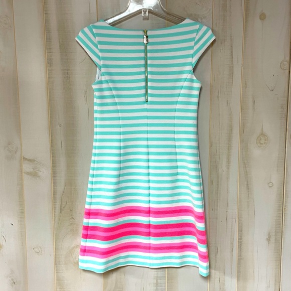 Lilly Pulitzer Lana Mint White Stripe Ribbed Cap Sleeve Dress Poolside Blue, XS - Picture 3 of 7